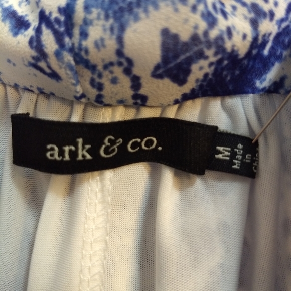 Ark & Co. Intricately Draped Polyester Dress, Blue/White Abstract Print, Size M - Picture 16 of 16